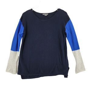 Vince Women's Lightweight Colorblock Crewneck Sweater XS Blue Light Gray Cotton